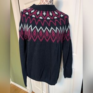 Mountain and Isles Fair Isle Sweater Navy Maroon Nordic Ski Sz M